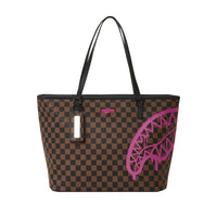 Pink Drip Brown Check Tote Bag