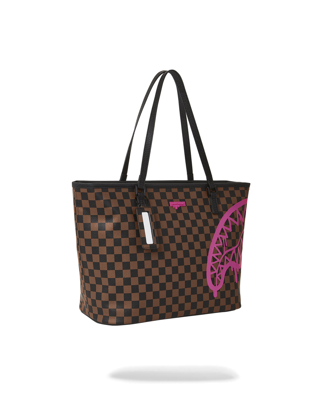 Pink Drip Brown Check Tote Bag