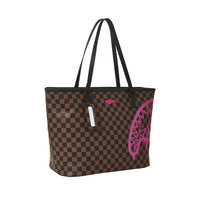 Pink Drip Brown Check Tote Bag