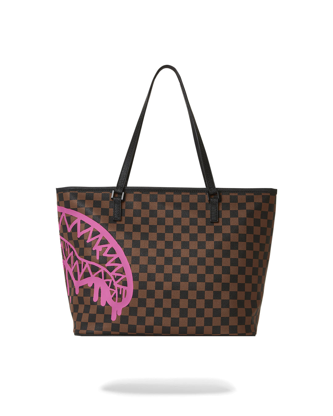 Pink Drip Brown Check Tote Bag