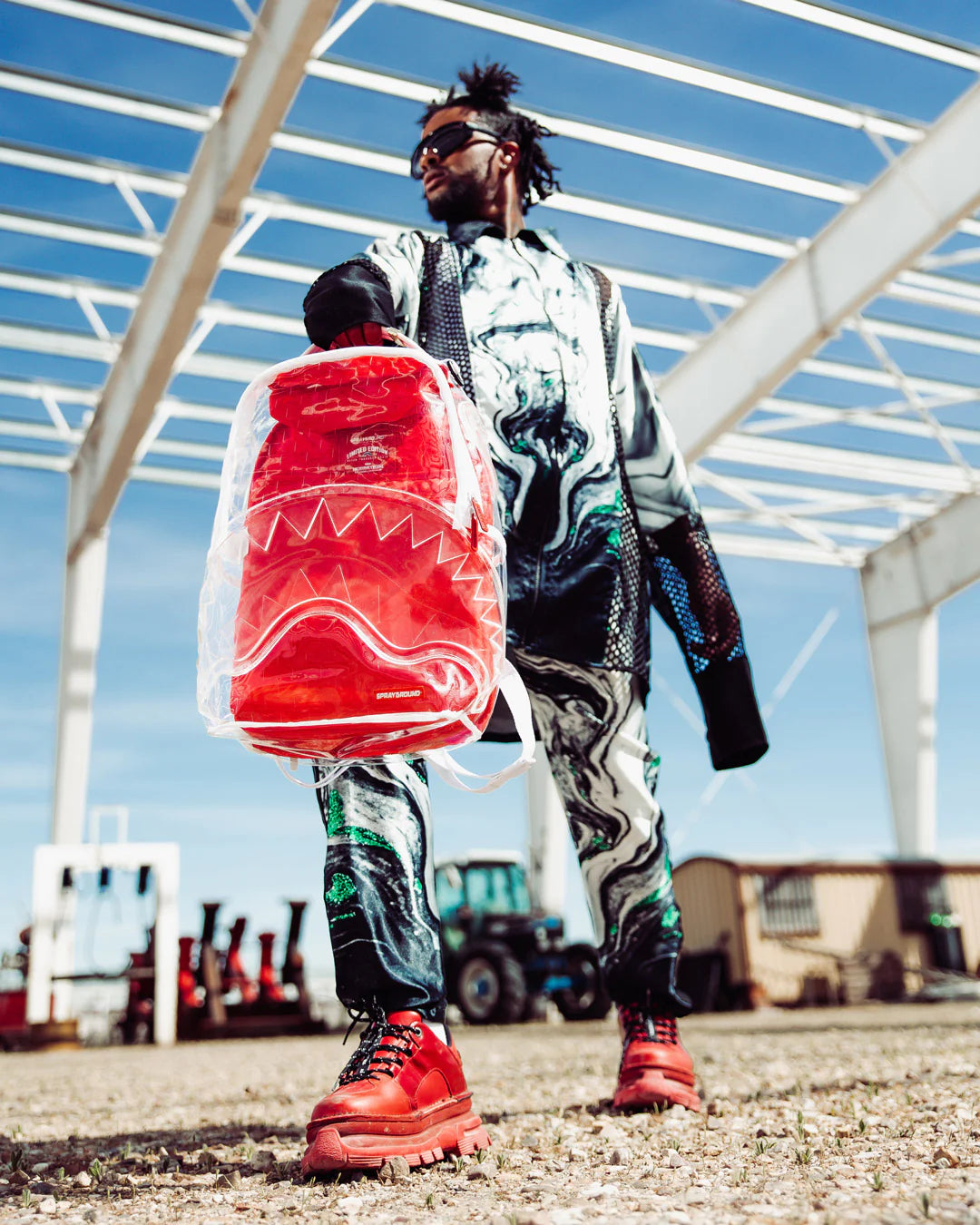 Clear Embossed Sharks In Paris Dlxsv Backpack