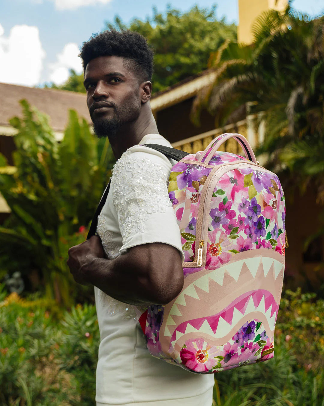 Painted Floral Shark Backpack