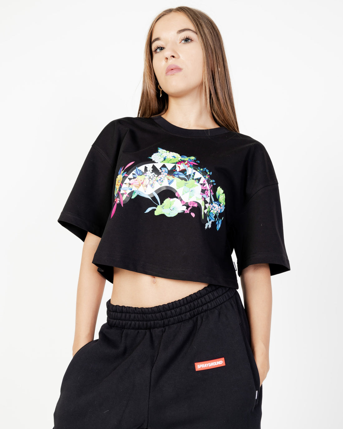 Neon Floral Shark Tee Crop