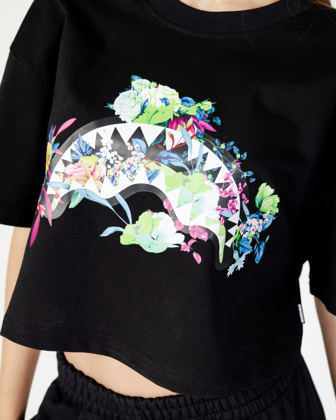 Neon Floral Shark Tee Crop