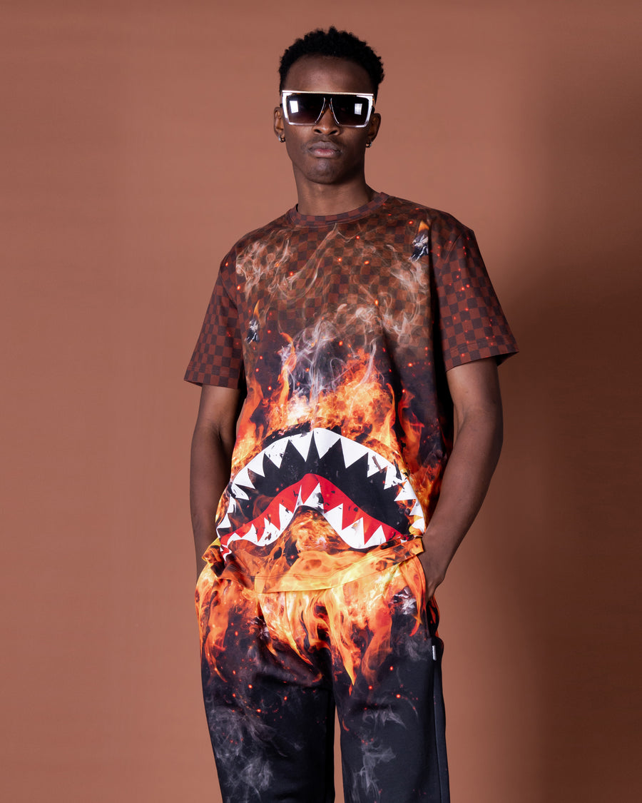 T-shirt Sprayground SHARK ON FIRE Marrone