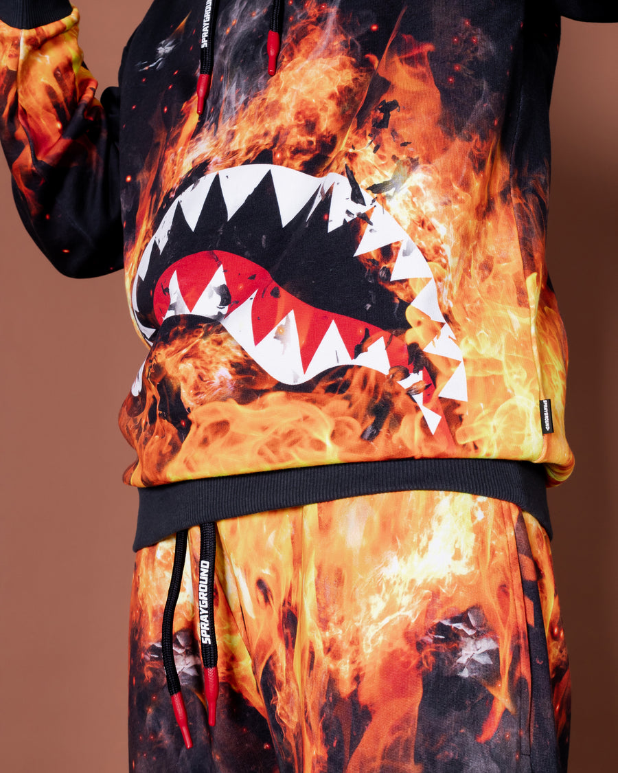 Sprayground Hoodie SHARK ON FIRE Black