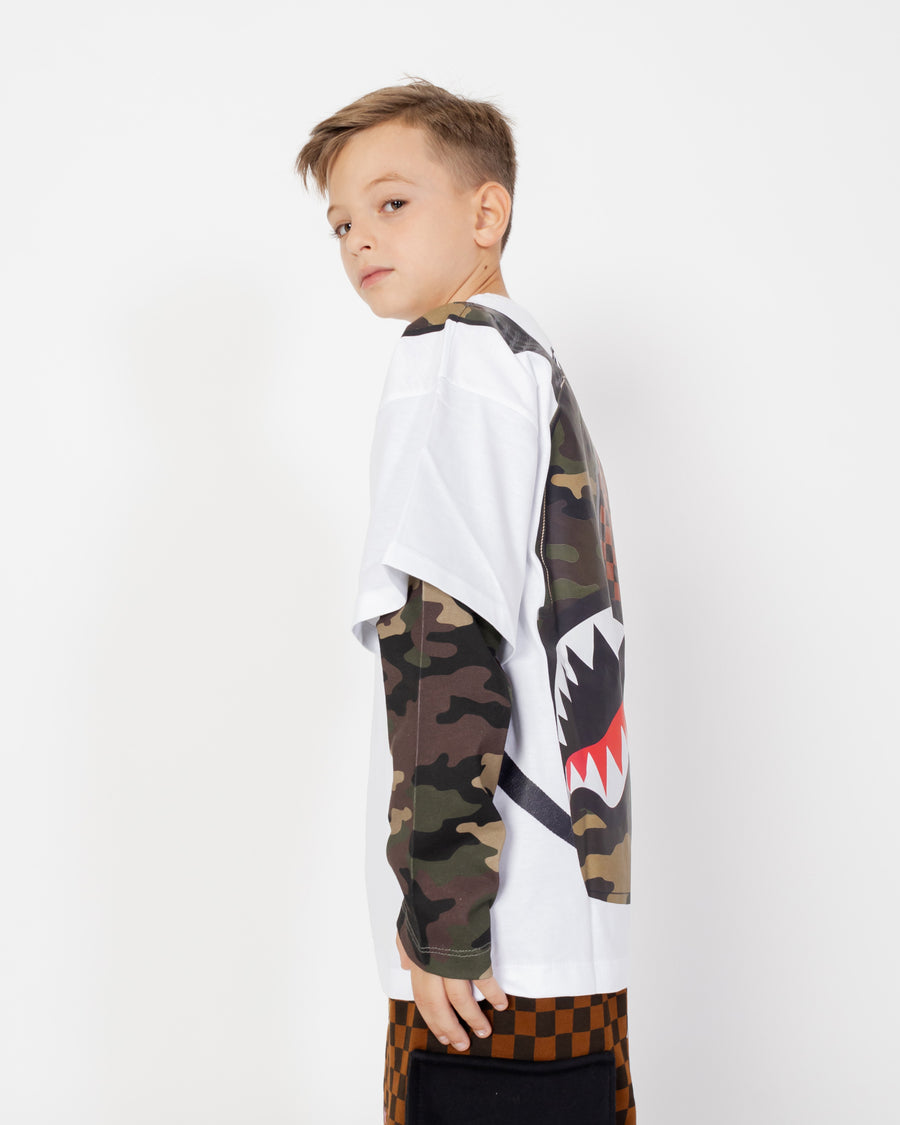 Youth - Sprayground T-shirt CAMO CHECK BACKPACK DOUBLE TSHIRT White