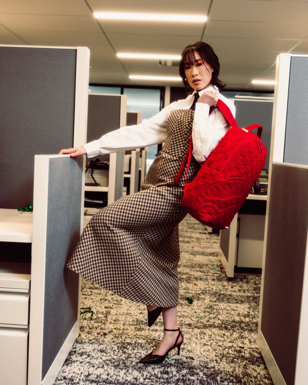 Red Checkered Flock Backpack