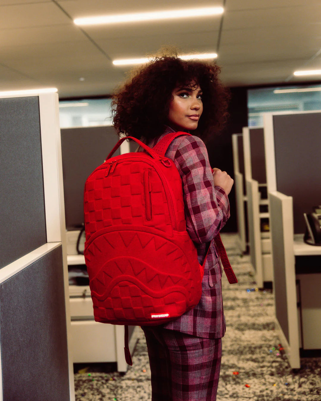 Red Checkered Flock Backpack