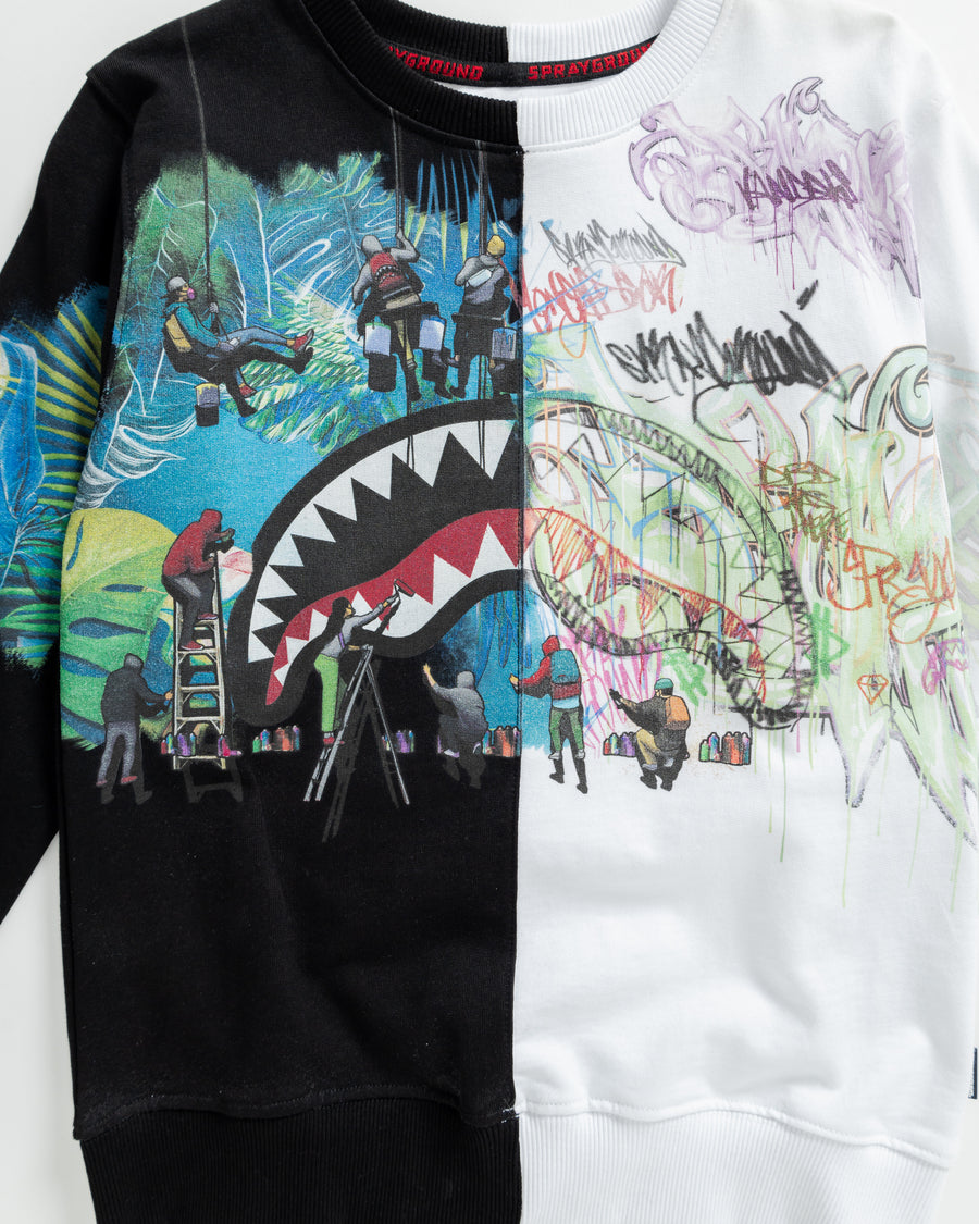 Youth - Sprayground Sweatshirt GRAFFITI STYLE SPLIT CREW Black