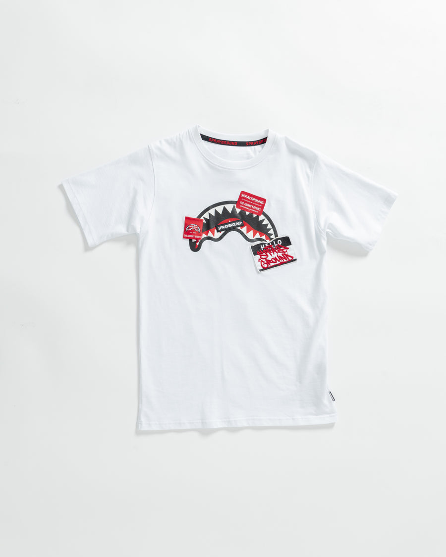 Ragazzo/a - T-shirt maniche corte Sprayground LABEL SHARK CREW T-SHIRT WHT Bianco