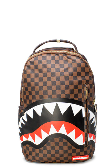 Sprayground Brown Shark In Paris Money Bear Backpack Checkered School Books  Bag