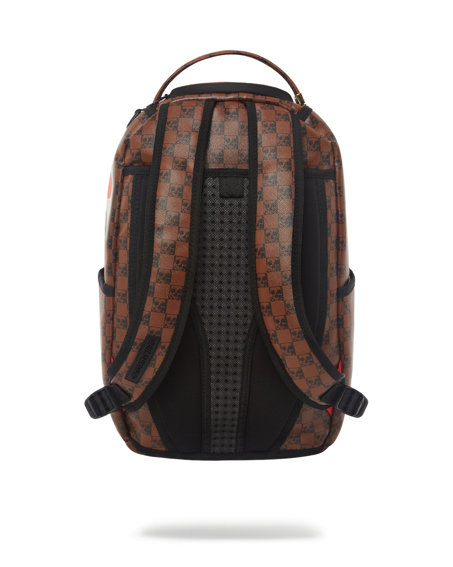Sprayground skull check brown leather backpack Outlet