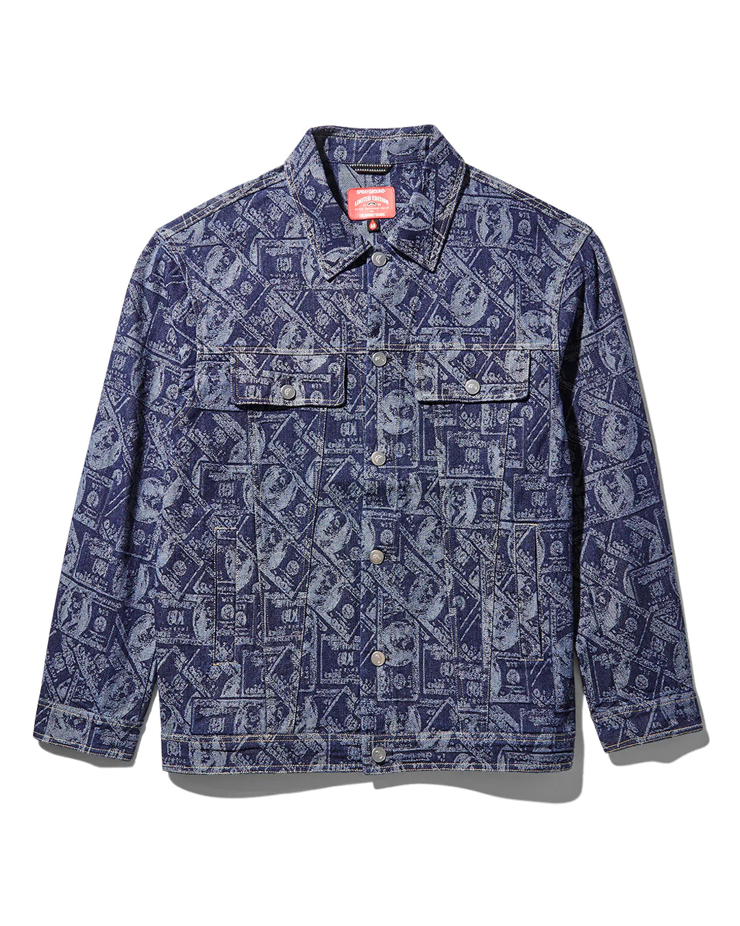 Printed Button Front Denim Jkt