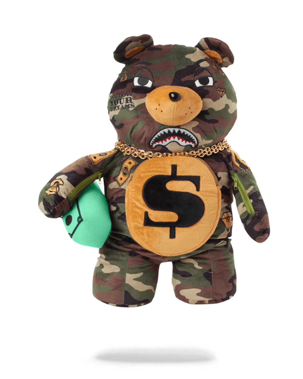 Peluche Sprayground Teddy Bear - Modello Sharks In Paris Moneybear - 100% Poliestere, Dimensioni 63x30x18 Cm, Design Streetwear Unico